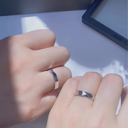 I LOVE YOU Projection Couple Rings Set, Adjustable Sterling 925 Silver for Couples, Matching Promise Rings for Him and Her, Engagement or Wedding Set2