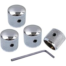 Metal Volume Tone Dome Tone Guitar Speed Control Knobs with Allen Keys Screws Set for Fender Strat Telecaster Gibson Les Paul Electric Guitar or Bass, Chrome Pack of 4 Pcs