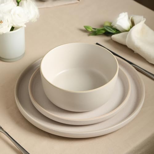 Earth & Clay Amber 12-Piece Dinnerware Set Stoneware, Dishwasher and Microwave Safe Plates and Bowls Set, Dish Set for 4, White Speckled by Earth & Clay - Image 2
