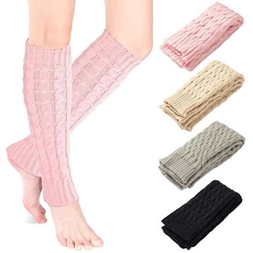 Image of SATINIOR Syhood 4 Pairs Cable Knit Leg Warmers Women Winter Knitted Crochet Knee Boot Stockings Cuffs Long Legging Socks
