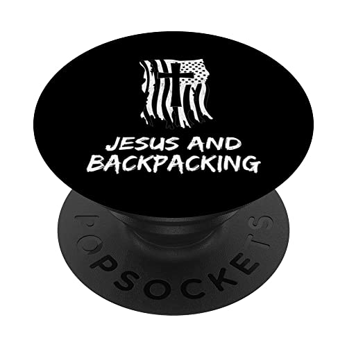 Jesus and Backpacking Design for Christian Backpackers PopSockets Swappable PopGrip, Black