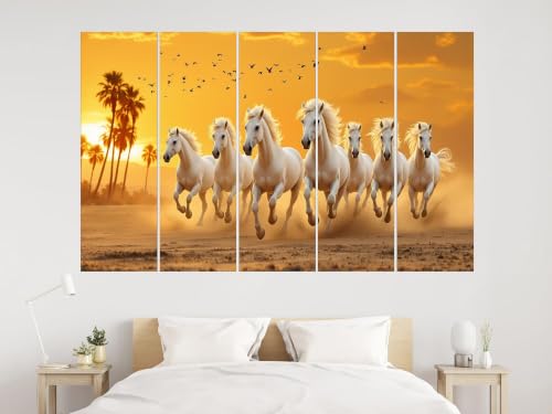 Image of Kyara Arts 7 Running Horses Vastu Wall Painting for Home & Office | Premium Multi Panel Wall Art | Symbol of Success, Growth & Positive Energy | Modern Living Room, Bedroon, Office Decor | perfect for Gifting | 30inchx50inch