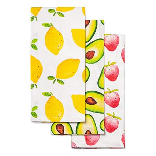 GMIcréatifs 3 Pack Kitchen Tea Towels, Dish Towels, Lemons, Strawberry and Avocado Prints, one of Each, 100% Cotton, Cloth, Soft, Measuring 16”x 24" inches