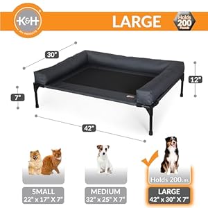 K&H Pet Products Bolster Dog Cot, Cooling Indoor Outdoor Elevated Cot Hammock Dog Bed with Removable Washable Bolsters, Washable Mesh Cover, Raised Metal Frame - Large 42 X 30in Charcoal KH Pet Products Bolster Dog Cot Cooling Indoor Outdoor Elevated Cot Hammock Dog Bed with Removable Washable Bolsters Washable Mesh Cover Raised Metal Frame Large 42 X 30in Charcoal
