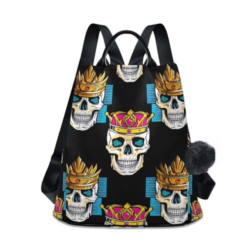 Sac à dos pour femme aux motifs crânes amusants noir avec système anti-vol sécurisé