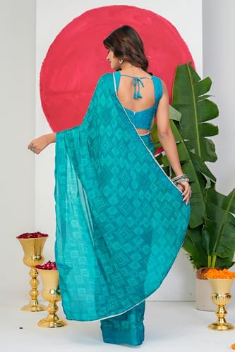 Image of MIRCHI FASHION Women's Chiffon Floral Printed Saree with Blouse Piece