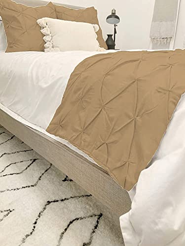 Abp Collection Bed Runners - 100% Cotton 800 Thread Count Pinch Pleated Bed Runner - Luxury Pinch Pleated Bed Runner, Hotel Quality Modern Pinch Pleated Bed Runner King Size, Taupe #TOP2