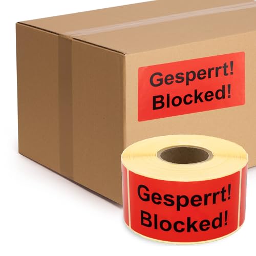 MD Labels Warnetiketten auf rolle 100x50mm 500 Stück Gesperrt! Blocked! Versandaufkleber - Versandhinweis Haftetiketten