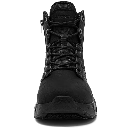 LARNMERN Non Slip Mens Boots Slip Resistant Shoes Air Cushion Side Zipper Casual Comfort Botas Militares Hombre Zapatos de Trabajo Black3