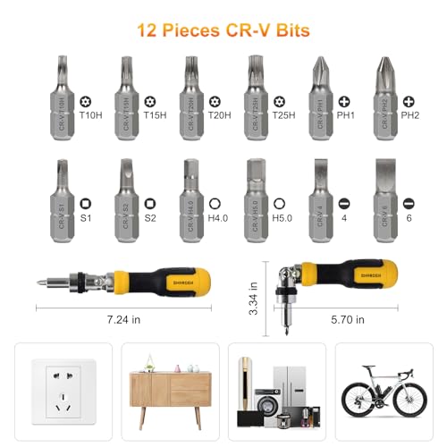 Image of SHARDEN 13-in-1 Ratchet Screwdriver Multi Screwdriver Tool All in One | Ratcheting Screwdriver Set with Phillips, Flat Head, Torx, Hex, Square, 180 Degree Pivoting Adjustable Angle Screw Driver