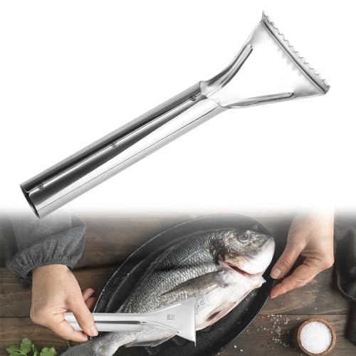 BOXOB Sharp Stainless Steel Fish Scaler, Portable Sawtooth Fish Seafood Scale Remover Quick Descaler Cleaner Tool for Family Kitchen Seafood Markets