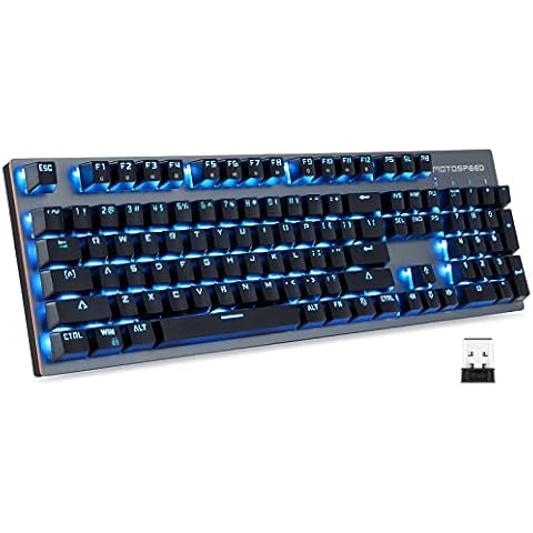 Motospeed 2.4GHz Wireless/USB Wired Mechanical Keyboard 104Keys Led Backlit Blue Switches Gaming Keyboard for Gaming and Typing,Compatible for Mac/PC/Laptop Cover