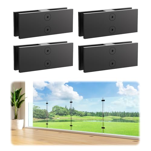 LukLoy Railing Glass Clamp, Black Stainless Steel 304 Bracket for Glass Balustrade Railing Pool Fence (4, 180 Degree)