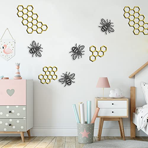 Vaipi 7 Pcs Metal Bee Wall Decor Black Bee Metal Wall Art Bumble Bee Wire Wall Decor Gold Honeycomb Decor Metal Wall Hanging Wire Art Bee Gift For Living Room Garden Bedroom Office Home Wall Decor #TOP4