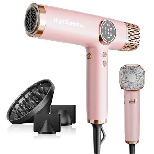 Image of Faszin Hair Dryer, Lightweight Hairdryer with 110,000 RPM High Speed Motor for Fast Drying, 200 Million Ionic Hairdryers for Women & Men, Low Noise Hair Dryers, with 3 Magnetic Nozzle (Pink)