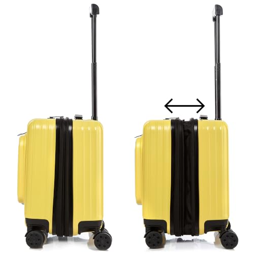 LUCKY PLANET Go Beyond 17" Carry-On Yellow Expendable Zipper Front Pocket 100% German PC Hardside TSA Lock3