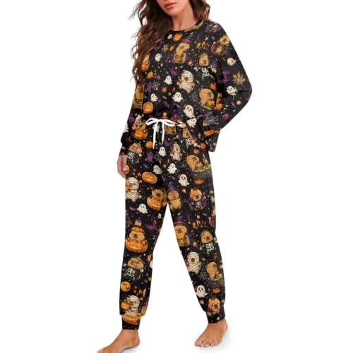 Image of Women's 2 Piece Printed Pajama Set Long Sleeve Sleepwear Set with Long Pants Casual Lounge Sets with Pocket