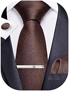DiBanGu Men's Solid Tie Silk Necktie and Pocket Square Wedding Tie Cufflinks Set Formal