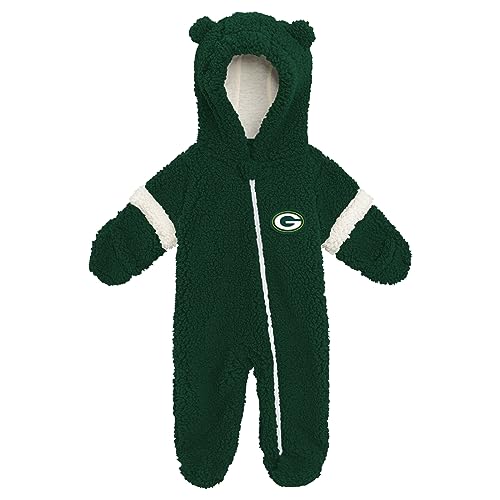 Image of Outerstuff NFL Teams Newborn Baby and Infant Unisex Fluffy Hooded Bodysuit Zipper Footie Fleece (0m-18m)