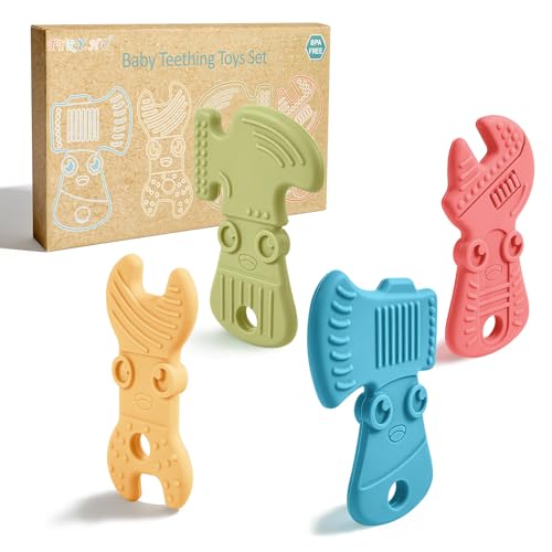 Image of TYRY.HU Baby Teething Toys for Babies 0-6 Months 6-12 Months, BPA Free Silicone Baby Molar Teether Chew Toys, Hammer Wrench Spanner Pliers for Boys Girls, Soft-Textured, Easy to Hold & Clean, Cute