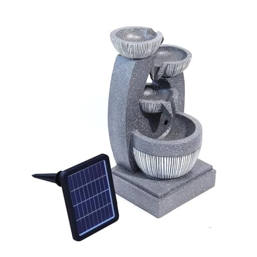 Garden Water Feature Decorate Cascading Tiered Water Fountain Pump Waterfall with LED Lights Indoor/Outdoor, Solar Powered, 4 Bowls Waterfall