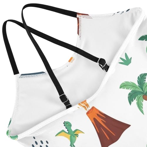 Girl Bathing Suits 3-10 Y Beach Swimsuit, Cute Cartoon Dinosaurs White4