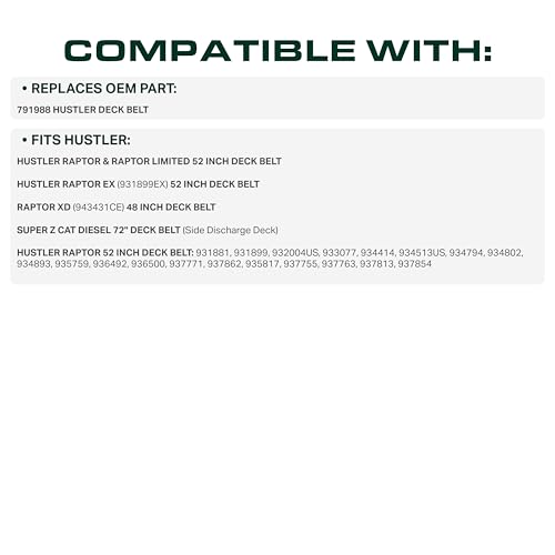 Image of UDC Parts 791988 Deck Belt Replacement for Hustler Raptor 52 Inch Deck Belt - 5 /8 x 140 3 /4 - Raptor 931881 931899 933077 934414 934794 934802 935759 937854 932004US 934513US 936492 / Aramid Cord