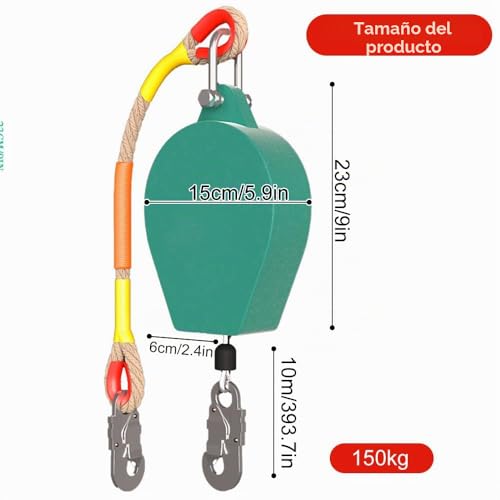 Miniatura 2 de Lotvic Dispositivo Anticaídas Retráctil 10m, Línea De Vida Retráctil, Anticaidas Retractil Seguridad, Equipos Anticaída Retractil, Para Techado Y Construcción, Carga:150kg