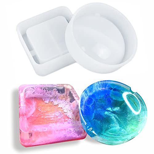 2 Pack Ashtray Molds for Resin, Epoxy Casting Silicone Mold for Handmade Ash Tray - Round & Square