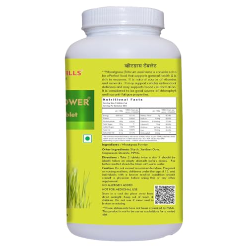 Image of Herbal Hills Wheatgrass Tablets | 500 Tablets | | Natural Antioxidant & Immunity Booster | Supplement | For Energy, Detox & Alkaline Balance | With Pure Wheatgrass Powder 500 Tablets Pack of 5
