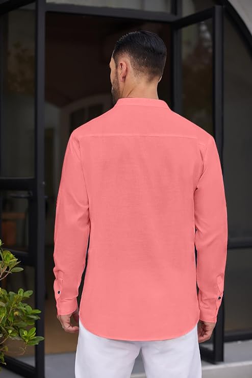 Image of FINIVO FASHION Men's Straight Fit Cotton Blend Kurta with Foldable Sleeves & Formal Collar - Solid Color, Pack of One