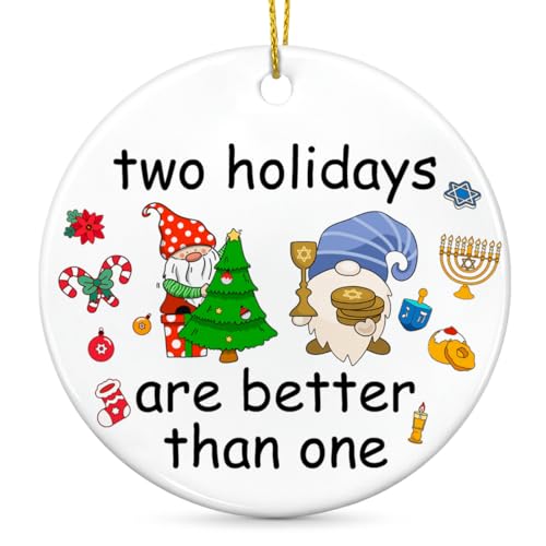 Two Holidays Are Better Than One Christmas Ornament - Xmas Gift for Women Friends, Keepsake Ceramic Decoration for Christmas Tree Hanging