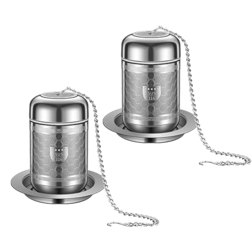 BOMANSI BOMS 2 Pack 316 Stainless Steel Tea Infuser, Extra Fine Mesh Tea Strainers for Loose Tea, Tea Strainer with Extended Chain Hook, Tea Steeper (2 Pack - Small)