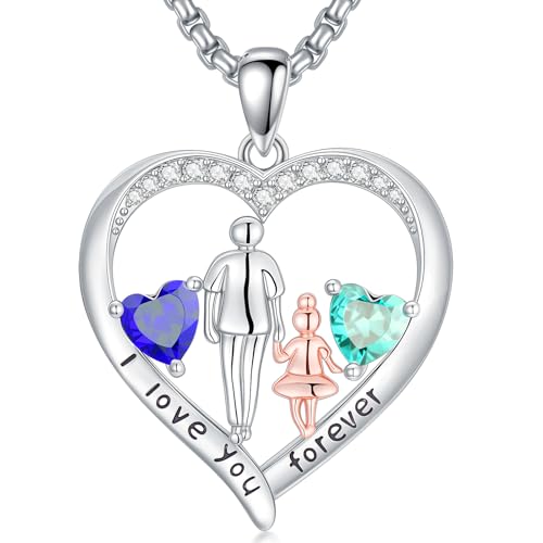 To My Daughter From Dad/Father,Daughter Birthstone Pendant Necklace I Love You Forever Love Heart Jewelry Christmas Valentine Mothers Day Birthday Gifts for Women Her Daughters - Main Image