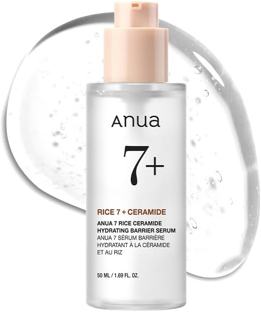 ANUA RICE CERAMIDE 7 HYDRATING BARRIER SERUM, Verhelderend en hydraterend gezichtsserum, Rijst, Hyaluronzuur, Niacinamide, Stressbestendig, Glass Skin, 50 ml/1,69 fl.oz.