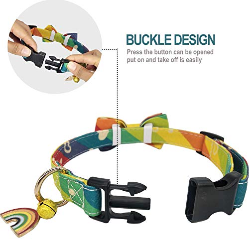 KUDES Dog Bow Tie, Adjustable Dog Collars with Bow Tie and Bells Charm Safety Buckle Cute Pet Collars for Small/Medium/Large Dogs and Cats Boys Girls (Rainbow, M(11\"-18\"))