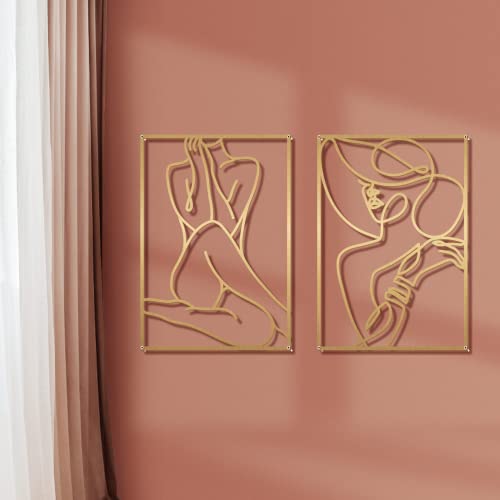 Glamativity 4 Pack Minimalist Wall Art, Real Metal Abstract Wall Art (Woman's Body Shape, Gold Elegant Style, M Size 17 x 11.8'') - Thumbnail 5