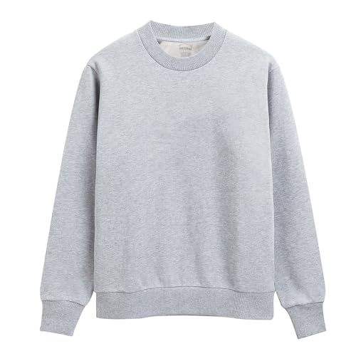 Image of DELLMOOR Men’s Crew Neck Plain Sweatshirts, Breathable 280 GSM French Terry Fabric Cotton Long Sleeve Jumper for Mens Adult, Sizes S - 2XL (UK, Alpha, L, Regular, Regular, Light Heather Grey)