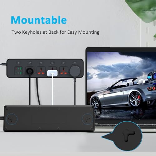 Extensión Jumpso con 5 tomas universales y 6 puertos USB, cable de 1.83 m, 110V, 3000W, puerto USB-C PD 30W miniatura 6