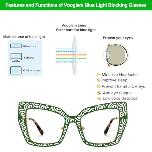 Image of VOOGLAM Square Blue Light Glasses for Women Anti UV Eyestrain Dry Eyes Computer Phone TV Eyewear