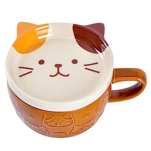 WHJY Canecas de cerâmica para gatos fofos com tampa, caneca de café Kawaii Cat com tampa, novidade japonesa presentes para amantes de gatos - 290 ml