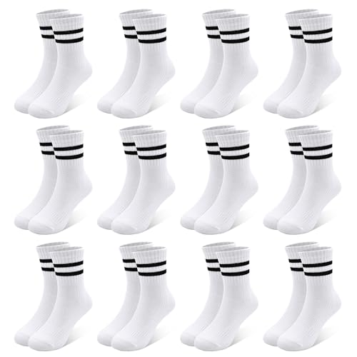 Image of 12 Pairs Boys Socks Kids Toddler Crew Socks Boys Athletic Sock Black for Boy Girls,1-12 Years.