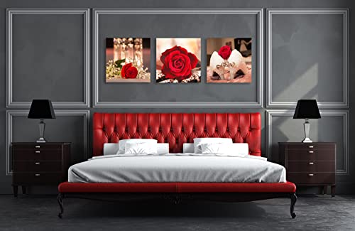 Luxury Rose Wall Art Flower Pictures Red Floral Canvas Paintings For Bedroom Decor #TOP3