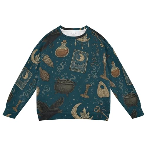 JUNZAN Vintage Witchy Pattern Kids Boys Sweatshirts Hoodies Crewneck Boys Sweat Shirt Athletic 4T