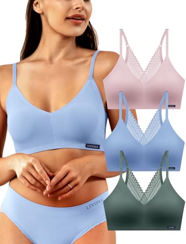 Image of Livona Lace Bralette for Women - Comfort Sports Bra Wireless Padded Bralette with Support Workout Tops Cami Crop S-XXL