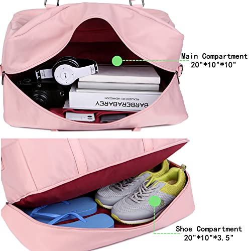 Women Travel Duffel Bag Weekender Overnight Bag Sports Tote Gym Bag With Shoe Pouch Free Toiletry Bag Hb-38 (Pink) #TOP3