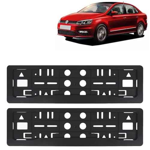 Image of KINGSWAY Vento Car Number Plate Frames for All 2017 to 2021 Models of Volkswagen Car Registration Plate Holders, Black Licence Plate Covers (Front and Rear), Universal Size 51.5 x 14.5 cm