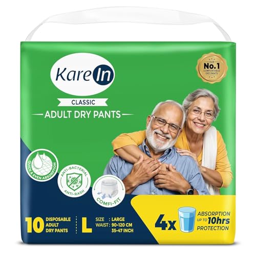 Classic Adult Diaper Pants, Large 90-120 Cm (35"- 47"), 10 Count, Unisex, Leakproof, Elastic Waist, Wetness Indicator