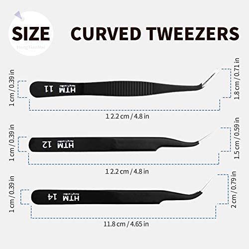 HengTianMei 7Pcs Precision Micro Tweezers Set, Anti-Static Stainless Steel, 3 Sharp Pointed Tweezers, 2 Curved Tweezer, 2 Serrated Tweezer for Eyelash Extensions, Craft, Jewelry, Soldering,Electronics - Thumbnail 6