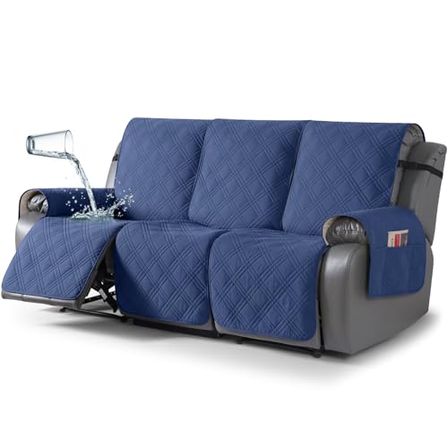 Image of TAOCOCO 100% Waterproof Recliner Sofa Cover, Non Slip Split Couch Covers for Reclining Couches with Straps, Washable Reclining Sofa Cover Furniture Protector for Kids Pets(3 Seater, Ocean Blue)